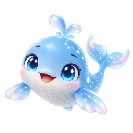 抱着星星的蓝色星海鲸